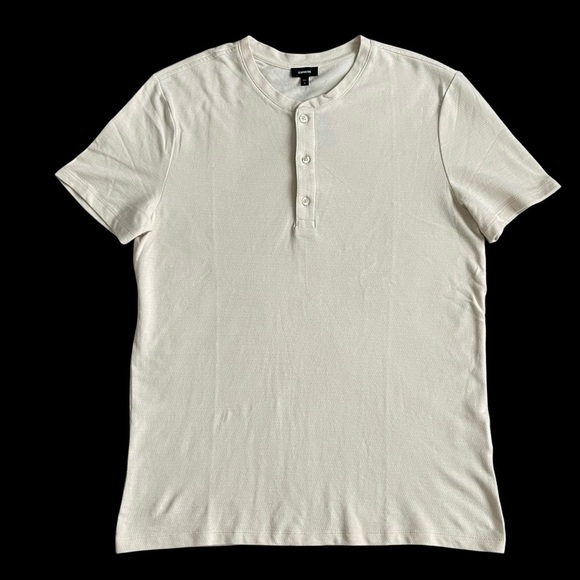 Express Henley Short Sleeve Shirt Men’s Size M Ivory Cotton Comfortable - Picture 1 of 8